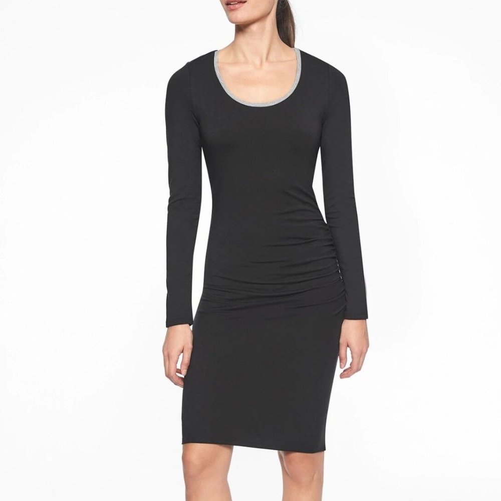 Athleta Carefree Black Long-sleeve Asymmetrical Scrunched Dress Size XS